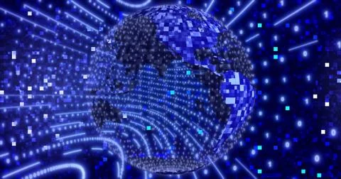 Neon Digital binary background with rotating Planet earth. animation for netw Stock Illustration