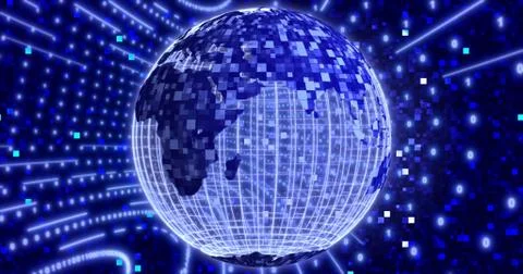 Neon Digital binary background with rotating Blue Planet earth. animation for Stock Illustration