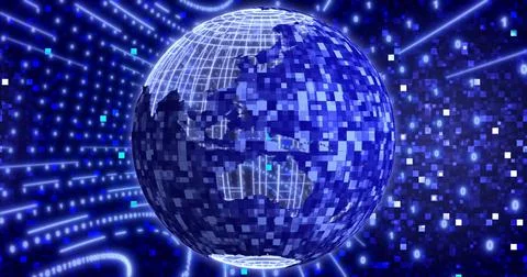 Neon Digital binary background with rotating Planet earth. animation for netw Stock Illustration