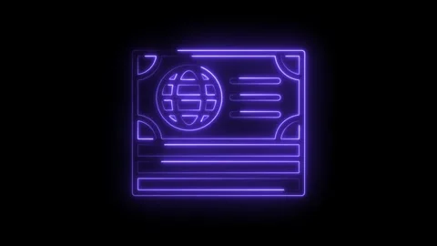 Neon digital certification document with globe icon animation on black 動画素材 322974849
