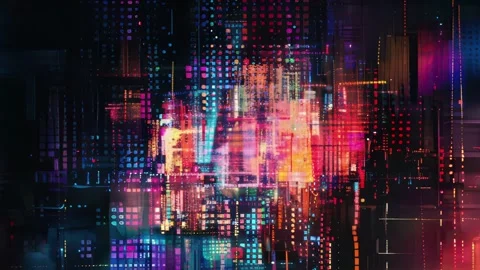 Neon Digital City Glitch Texture With Pixel Dots And Light Grid Vidéo 328275090