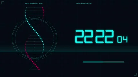 Neon digital clock display showing time, futuristic abstract tech interface Stock Footage 346000690