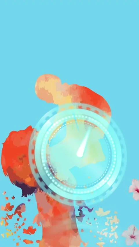 Neon digital clock ticking against red paint splash and multiple flowers Stock Footage 321719655