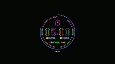 Neon Digital Countdown Timer - 05:00 Remaining Time Display 库存影片 339182141