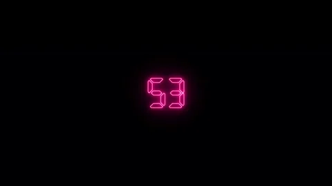 Neon digital countdown timer one minute animation from 60 to 0 seconds Stockbeeldmateriaal 273793860