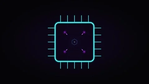 Neon digital cpu processor animation: futuristic technology circuit board h.. Stock Footage 344862016