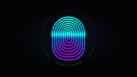 Neon digital fingerprint scanner animation: cyber security and biometric id.. 库存影片 344861991