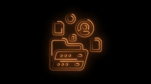 Neon digital folder animation with documents and user profile on black back.. Stock Footage 312307497