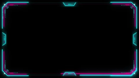 Neon digital frame with cyan and magenta glowing lines on a black backgroun.. 動画素材 335826490