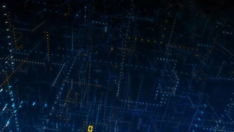Neon Digital Grid of Connected Binary Data Streams Stock Footage 314187355