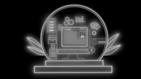 Neon Digital Interface Icons Animation Stock Footage 327016592