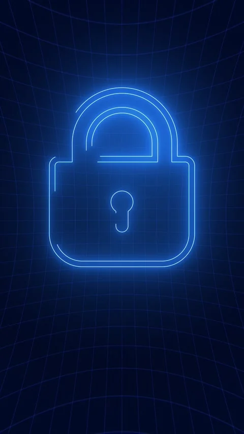 Neon Digital Lock Cybersecurity Concept Vertical Background Stock Footage 339493770