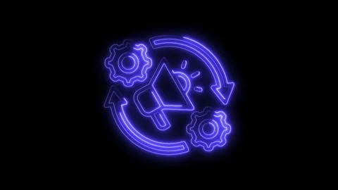 Neon digital marketing strategy flow chart with arrows and gears animation Stock Footage 312316190