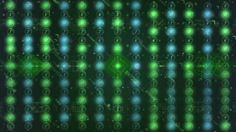 Neon Digital Matrix Grid Of Data Streams Glowing Lights, Futuristic Cyberspace Stock Footage 319991174