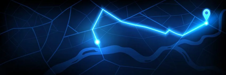 Neon digital navigation map with blue GPS pin Stockillustratie