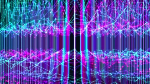 Neon digital network grid with glowing lines and particles, abstract technology  Stock Footage 340452316