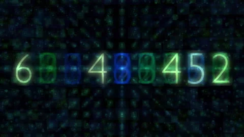 Neon Digital Numbers Scene With Multicolored Glowing Digits and Dark Matrix BG Stock Footage 317548214