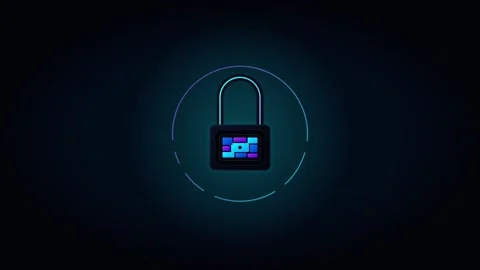 Neon digital padlock animation: cyber security and data protection concept Vidéo 344861747