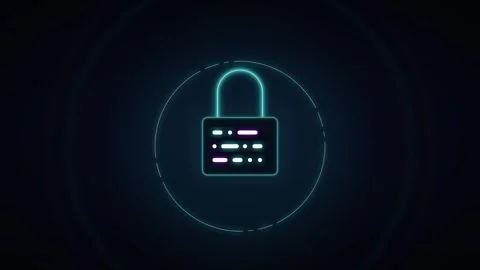 Neon digital padlock icon animation: cybersecurity and data protection conc.. Stock Footage 344861749
