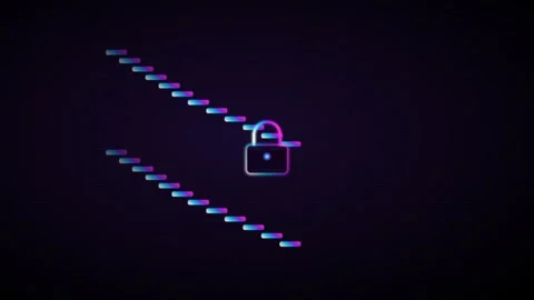 Neon Digital Security Padlock Animation Stock Footage 336702719