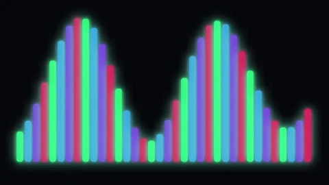 Neon digital sound waves visualizing audio frequencies on dark Stock Footage 343881000