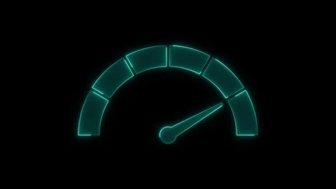 Neon digital speedometer gauge indicator flickering with cyan glow on black.. Stock Footage 345549869