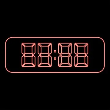 Neon digital table clock electronic display desk watch red color vector ill.. Stock Illustration