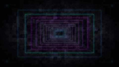 Neon digital tunnel loop with glowing rectangle light frames Stock Footage 348342521