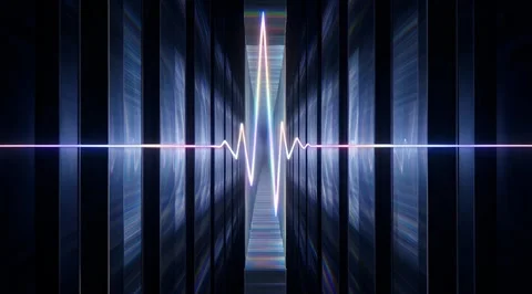 Neon digital waveform pulsing in dark corridor Stock Footage 331454210