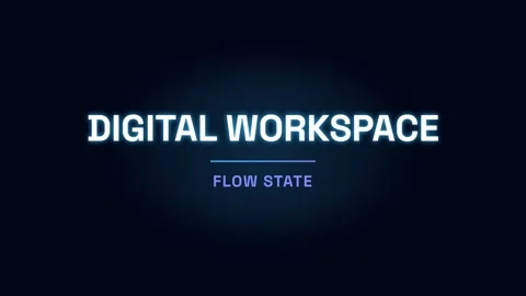 Neon digital workspace and flow state typography video loop for tech concepts Stock Footage 336889596