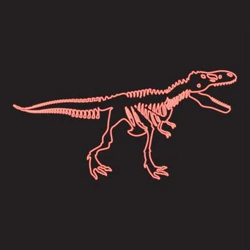 Neon dinosaur skeleton t rex red color vector illustration image flat style Stock Illustration