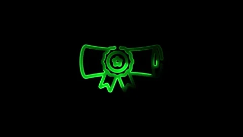 Neon Diploma Scroll Icon with Ribbon Symbolizing Achievement and Certificat.. Stock Footage 291376334