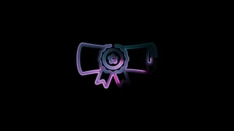 Neon Diploma Scroll Icon with Ribbon Symbolizing Achievement and Certificat.. Stock Footage 291376335