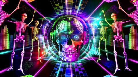 Neon Disco Skulls Background Animation Video 库存影片 343194907