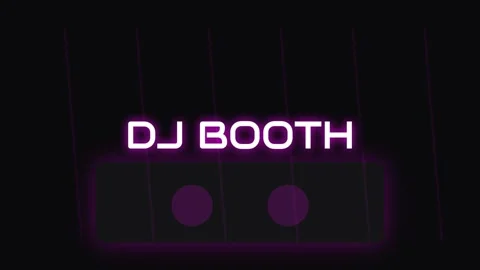 Neon DJ booth sign glow on dark background, party nightlife vibe Stock Footage 337576997