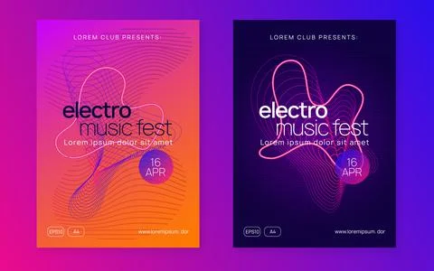 Neon dj flyer. Electro dance music. Electronic sound event. Club Stock Illustration