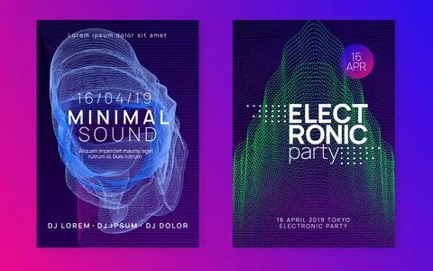 Neon dj flyer. Electro dance music. Electronic sound event. Club Stock Illustration