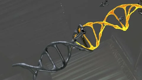A neon dna 3d model rotate on dark background Stock Footage 154411784