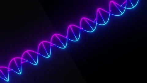 Neon DNA 3d rendering, abstract background of colorful neon wavy line glowing Stock Footage 235291324