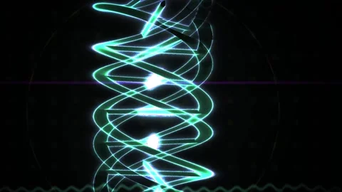 Neon Dna Double Helix Rotating in a Dark Futuristic Digital Interface for S.. Stock Footage 343735851