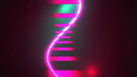 Neon DNA helix structure with pink and green lights on black background. Stock Footage 335534077