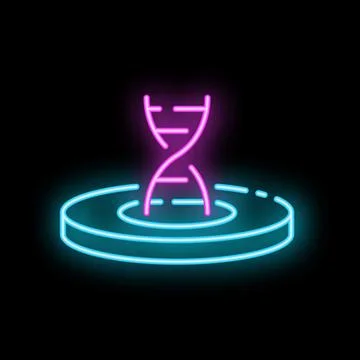Neon dna structure floating over platform icon illustrating genetic enginee.. 스톡 일러스트