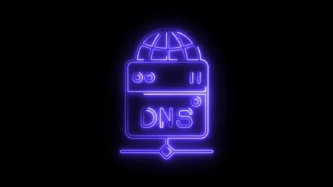 Neon dns server icon animation on black background for internet technology .. Stock Footage 308179291