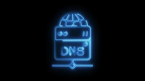 Neon dns server icon animation on black background illustrating network con.. Stock Footage 308179295