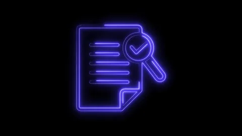 Neon document and magnifying glass with checkmark animation abstract concept Stock Footage 322966474