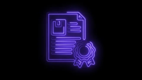 Neon document with certificate animation on black background for business Stock Footage 330777783