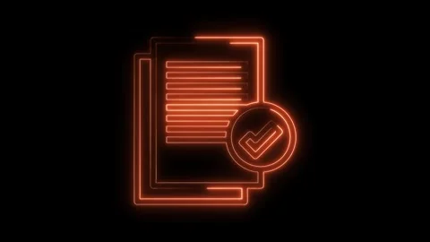 Neon document with checkmark icon animation glowing approved file concept Stock Footage 322969389