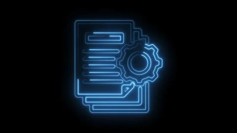 Neon document configuration icon animation revealing process automation on .. Stock Footage 346006816