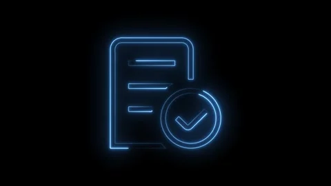 Neon document confirmation glowing motion graphics on black background simp.. Stock Footage 314544756