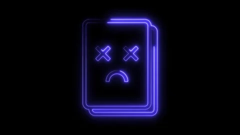 Neon document error screen with sad face isolated on black background animated Stock Footage 322971627